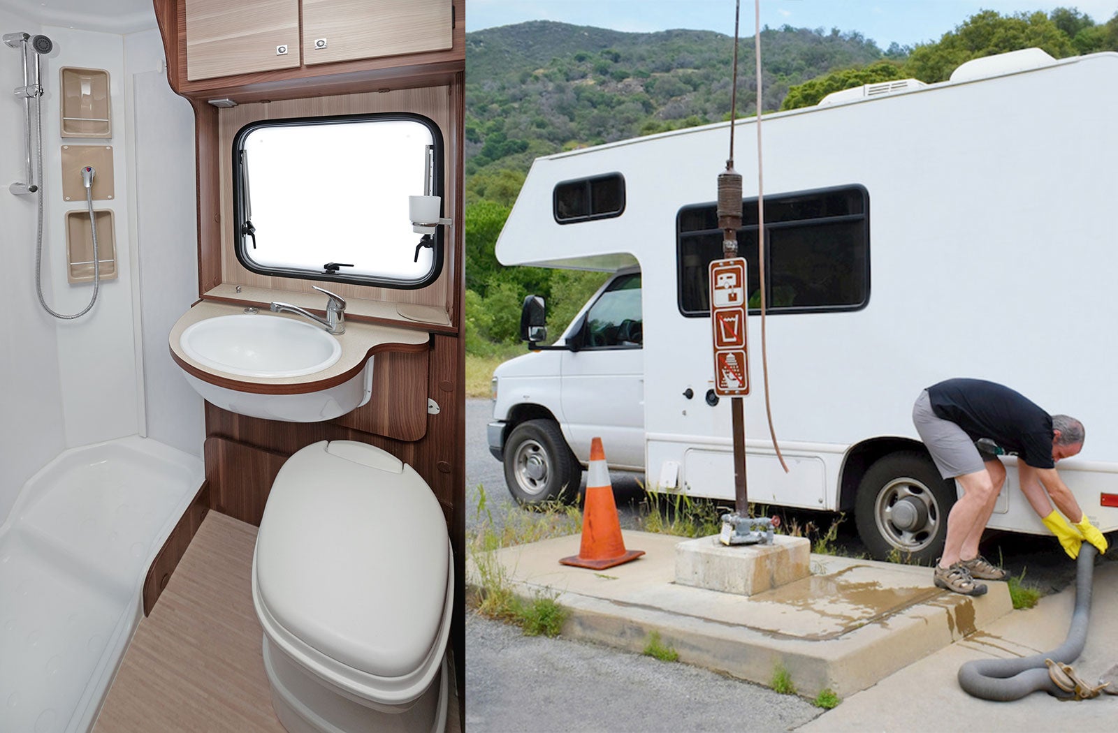 Portable RV/camper toilet and holding tank setup in Miami, Florida